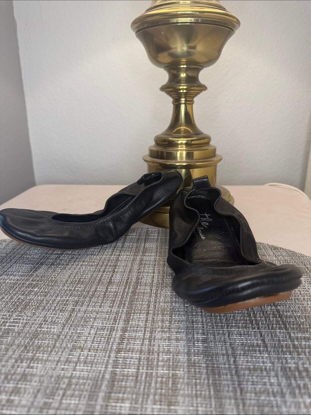Women's Black Leather Foldable Ballet Flats